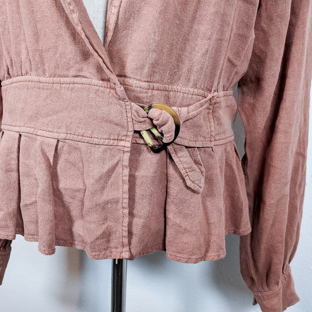 Free People Joani Sayulita Skies Long Sleeve Linen Blend Peplum Jacket Size S - Picture 5 of 9